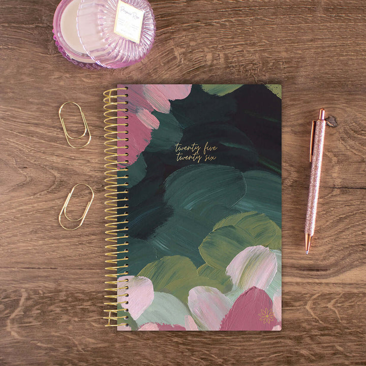 2025-26 Soft Cover Planner, 5.5" x 8.25", Emerald Paint Strokes