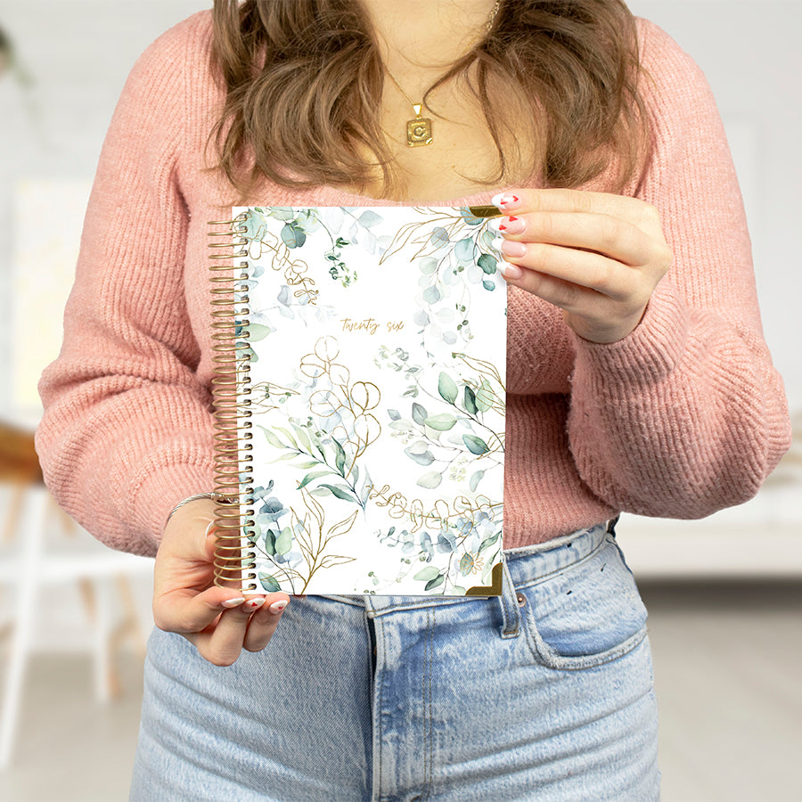 2026 Hard Cover Planner, 5.5" x 8.25", Eucalyptus, White