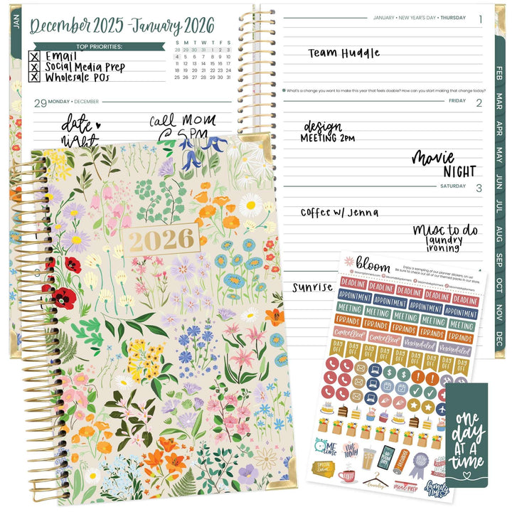 2026 Hard Cover Planner, 5.5" x 8.25", Garden Party, Beige