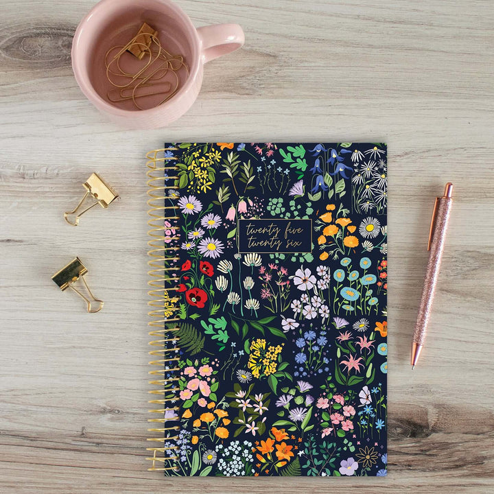 2025-26 Soft Cover Planner, 5.5" x 8.25", Garden Party, Navy