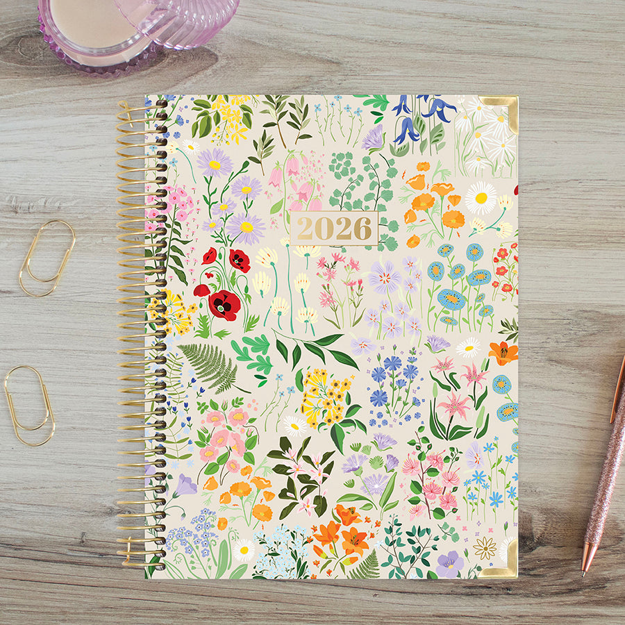2026 Hard Cover Planner, 8.5" x 11", Garden Party, Beige