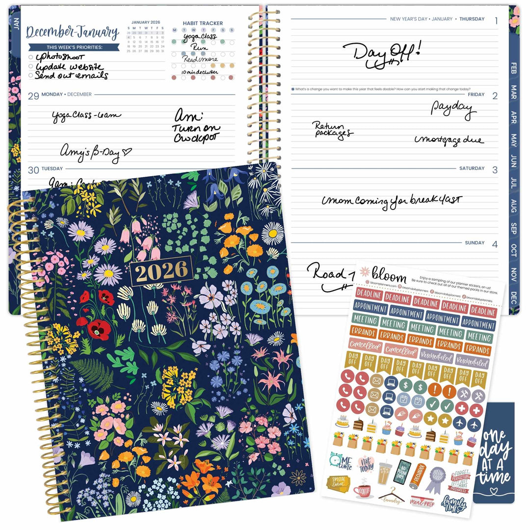 2026 Soft Cover Planner, 8.5" x 11", Garden Party, Navy
