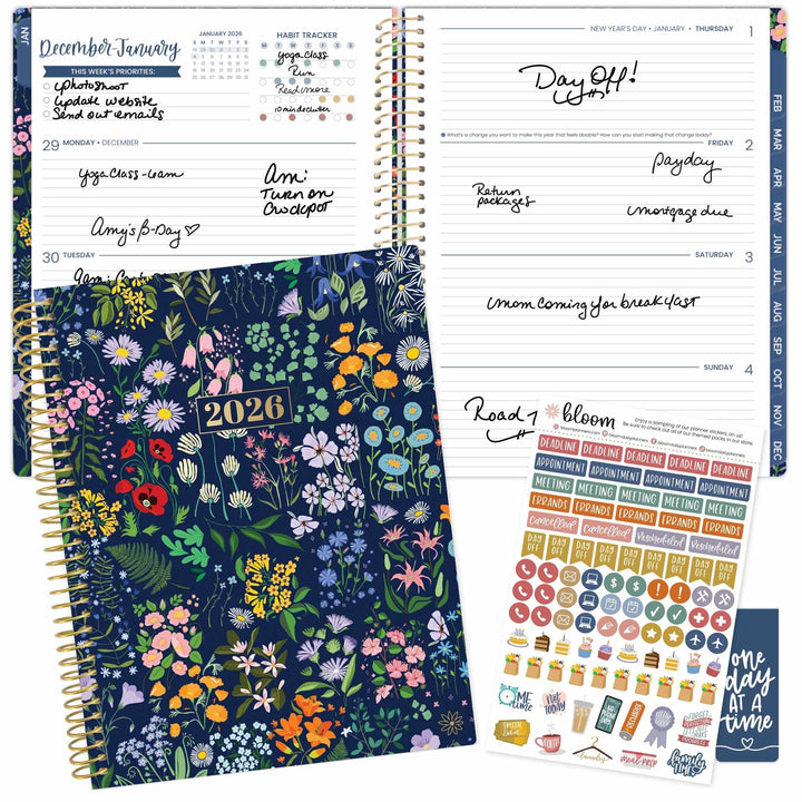 2026 Soft Cover Planner, 8.5" x 11", Garden Party, Navy