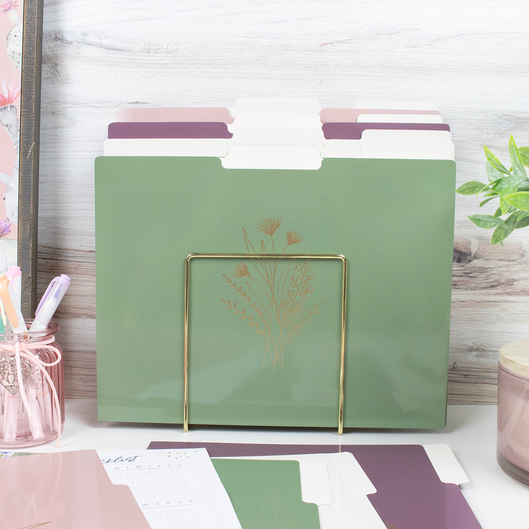 File Folder Set, 12 Pack, Gold Foil Florals