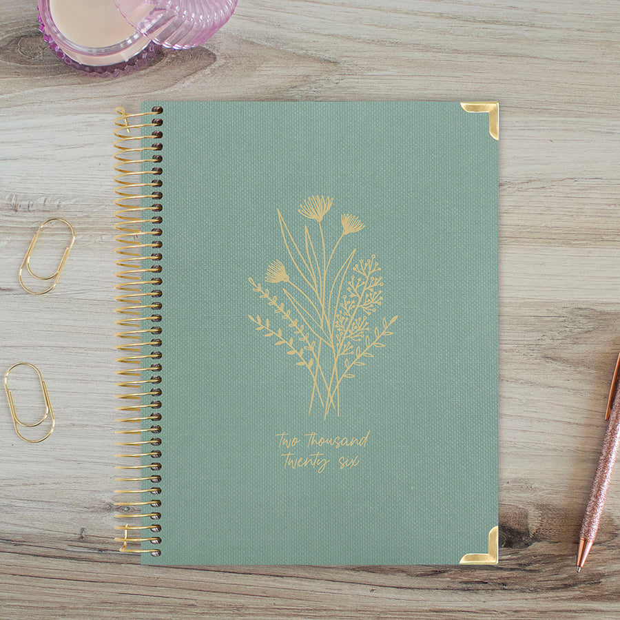 2026 Hard Cover Planner, 8.5" x 11", Linen, Green