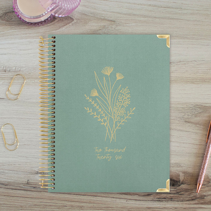 2026 Hard Cover Planner, 8.5" x 11", Linen, Green