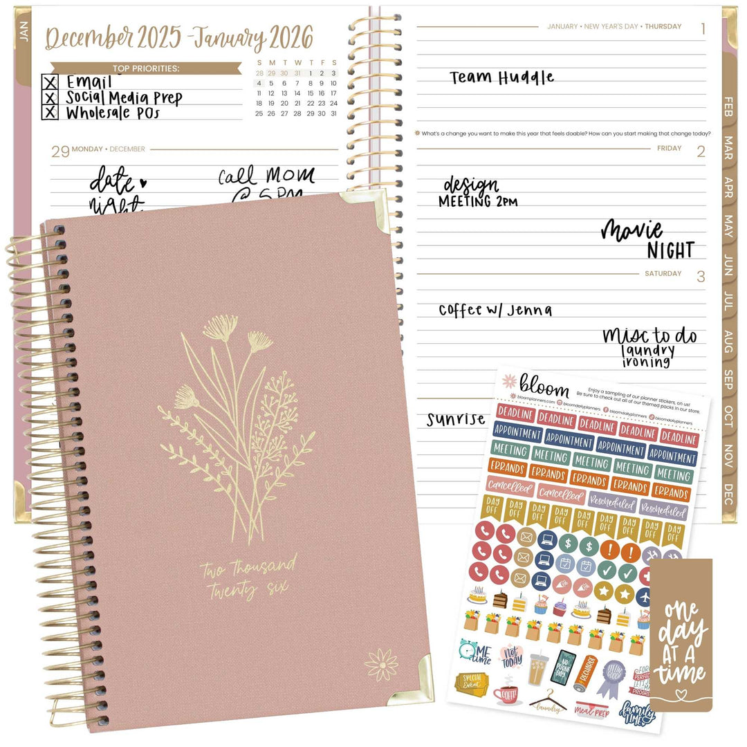 2026 Hard Cover Planner, 5.5" x 8.25", Linen, Pink