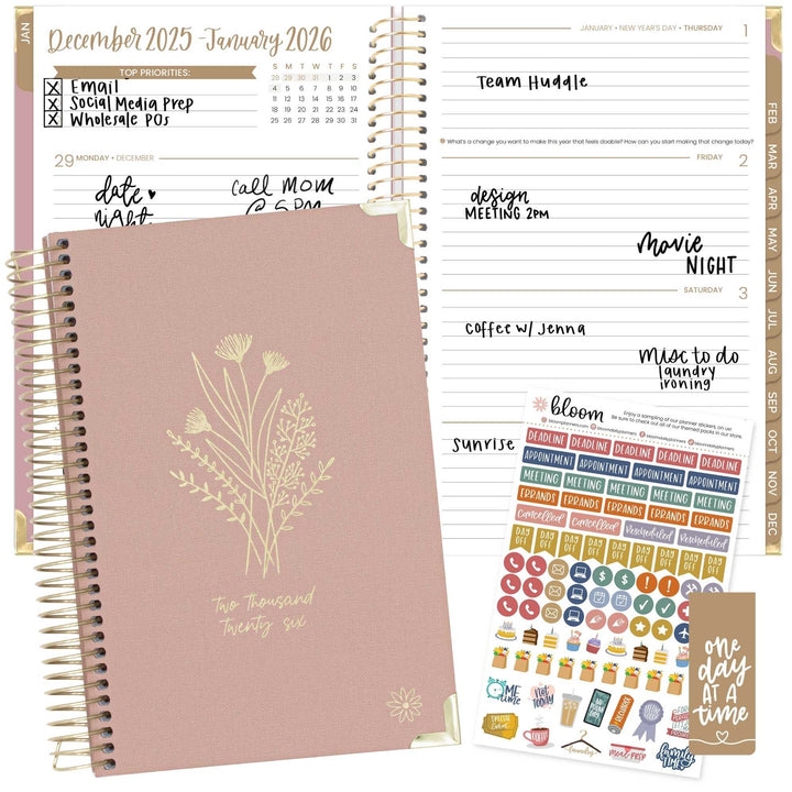 2026 Hard Cover Planner, 5.5" x 8.25", Linen, Pink