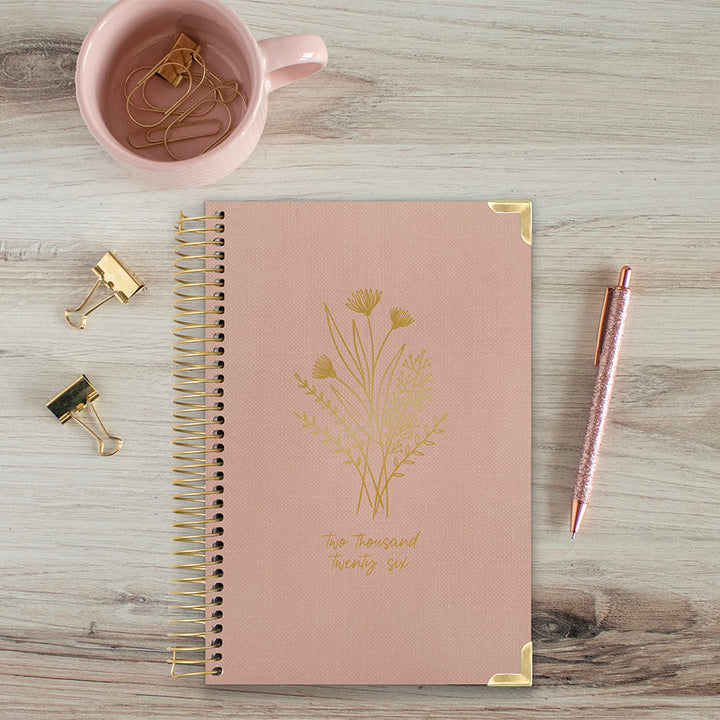 2026 Hard Cover Planner, 5.5" x 8.25", Linen, Pink