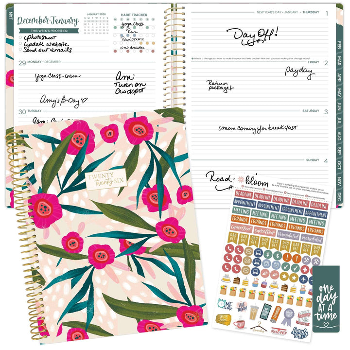 2026 Soft Cover Planner, 8.5" x 11", Pink Poppies