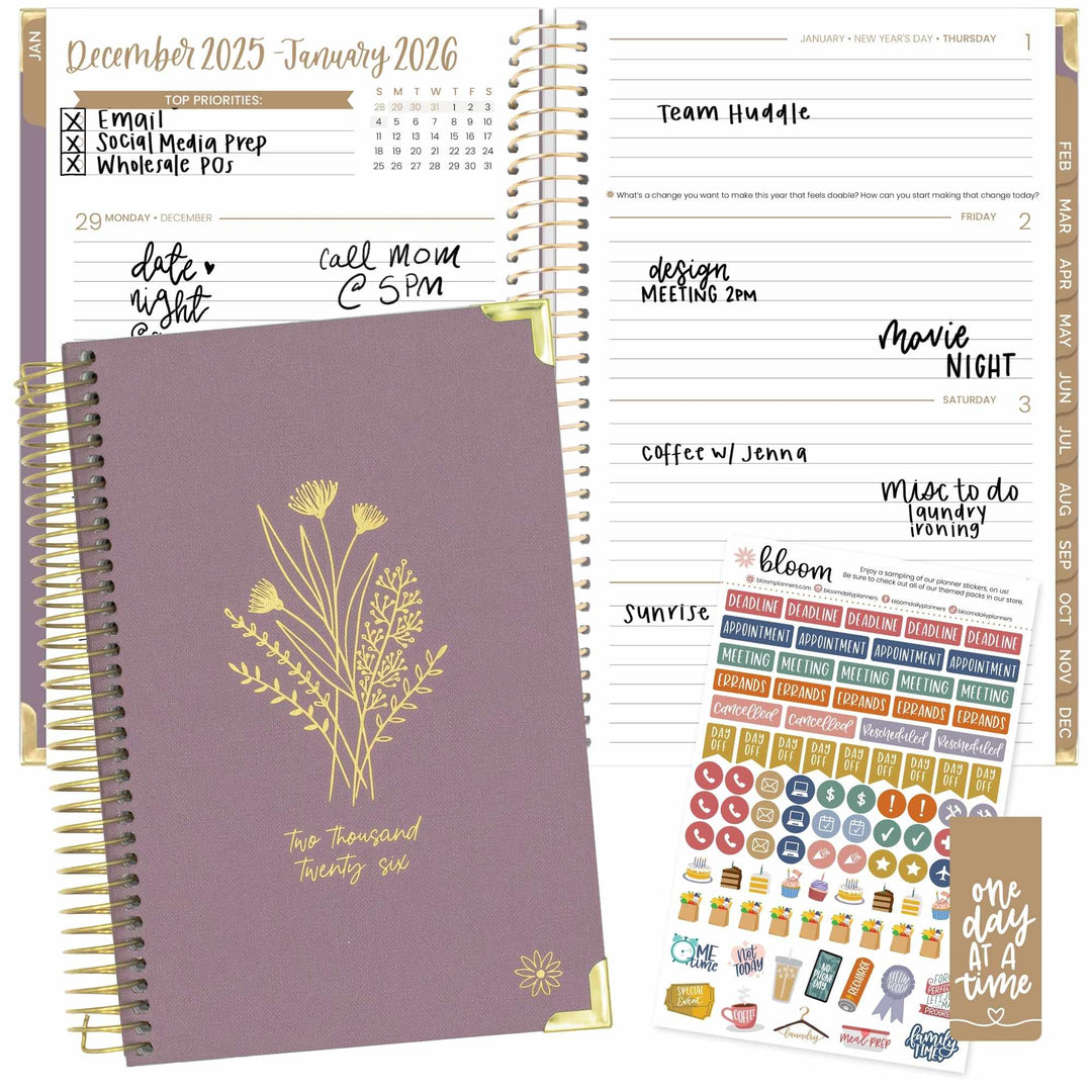 2026 Hard Cover Planner, 5.5" x 8.25", Linen, Purple