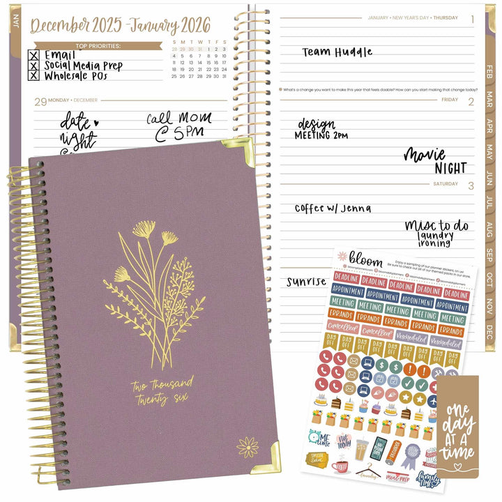 2026 Hard Cover Planner, 5.5" x 8.25", Linen, Purple