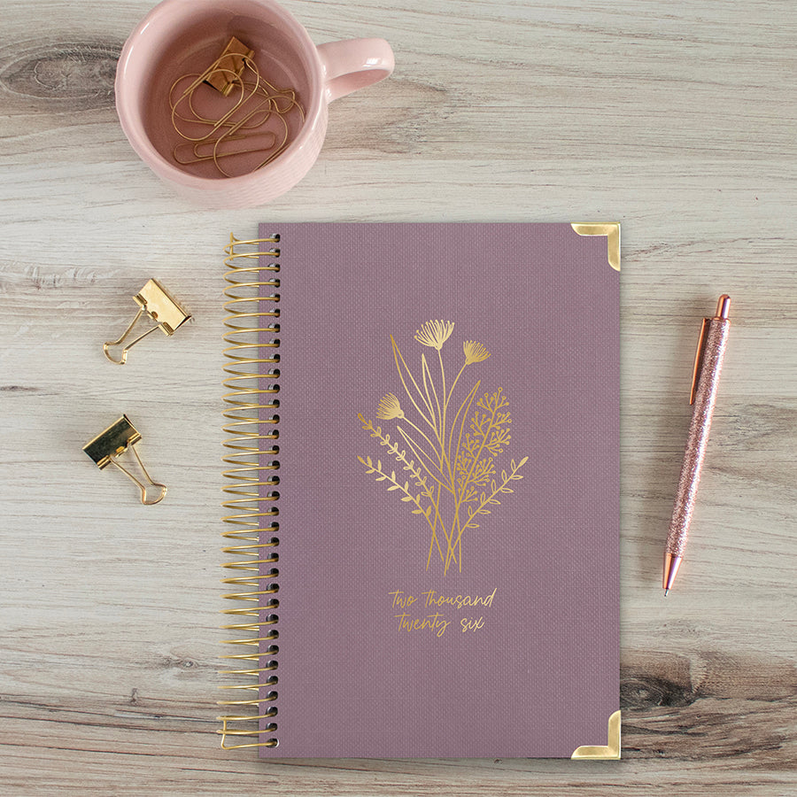 2026 Hard Cover Planner, 5.5" x 8.25", Linen, Purple