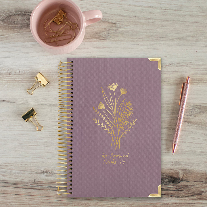 2026 Hard Cover Planner, 5.5" x 8.25", Linen, Purple