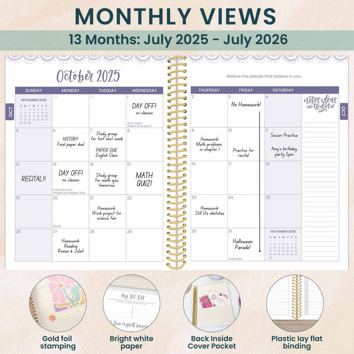 2025-26 Soft Cover Daisy Student Planner, 7" x 9", So Many Reasons to be Happy
