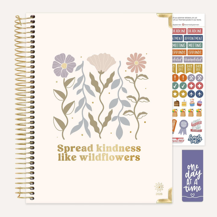 2026 Hard Cover Planner, 8.5" x 11", Spread Kindness Like Wildflowers