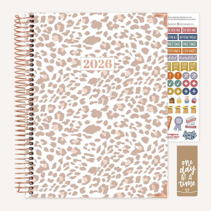 2026 Hard Cover Planner, 8.5" x 11", Tan Leopard