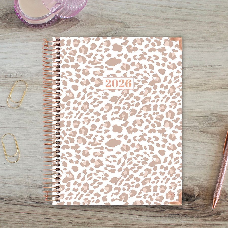 2026 Hard Cover Planner, 8.5" x 11", Tan Leopard