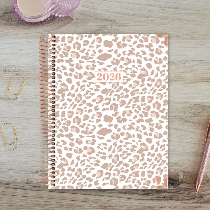 2026 Hard Cover Planner, 8.5" x 11", Tan Leopard