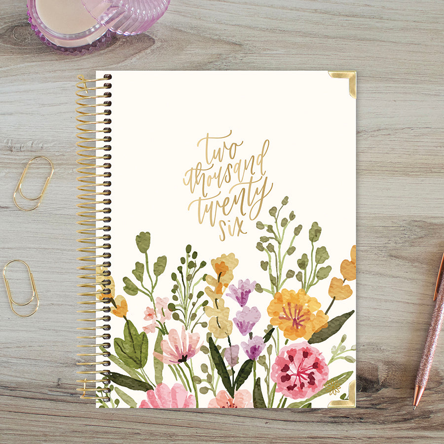 2026 Hard Cover Planner, 8.5" x 11", Beige Bouquet