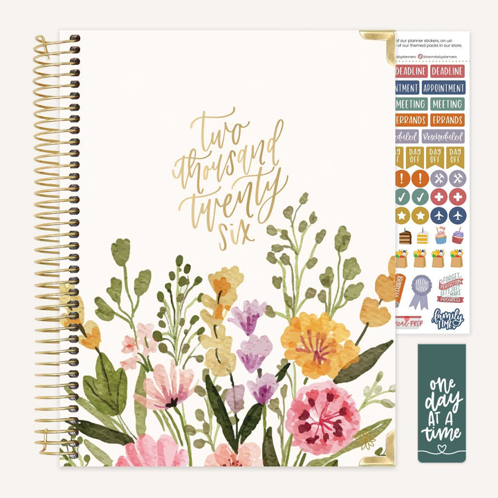 2026 Hard Cover Planner, 8.5" x 11", Beige Bouquet