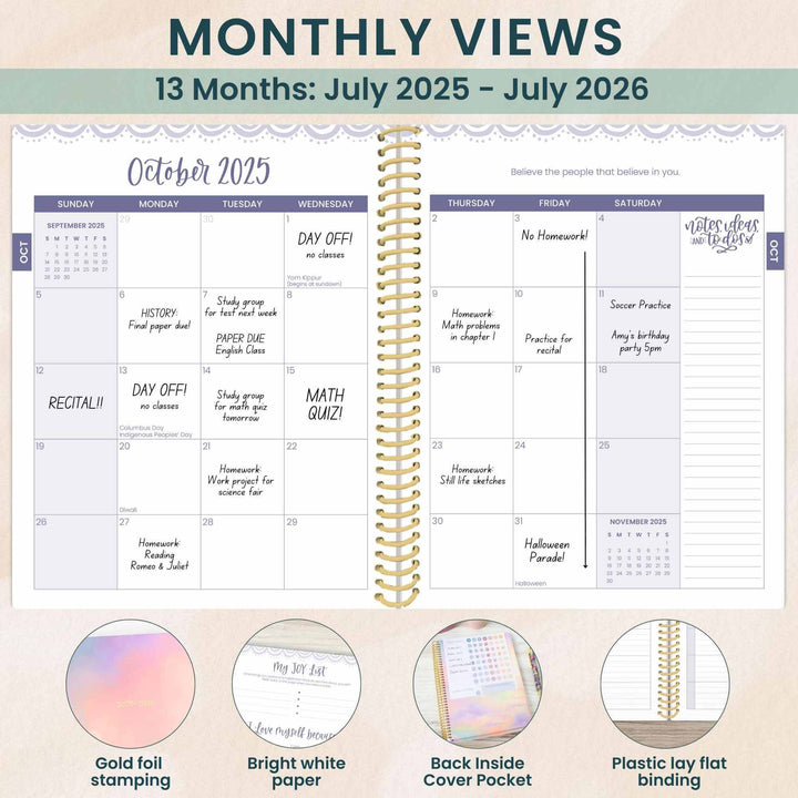 2025-26 Soft Cover Daisy Student Planner, 7" x 9", Cotton Candy Clouds