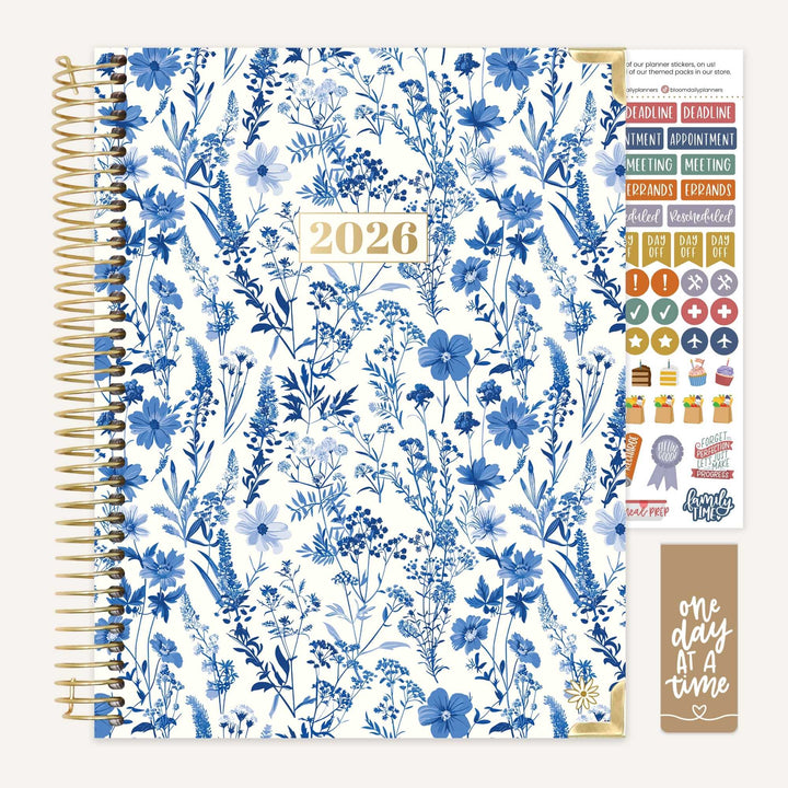 2026 Hard Cover Planner, 8.5" x 11", Blue & White Floral
