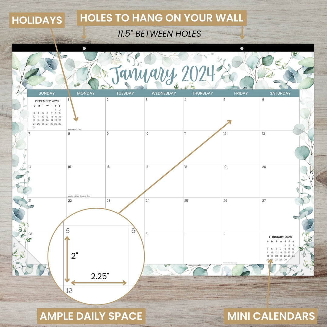 2024 Desk & Wall Calendar, 16" x 21", Greenery