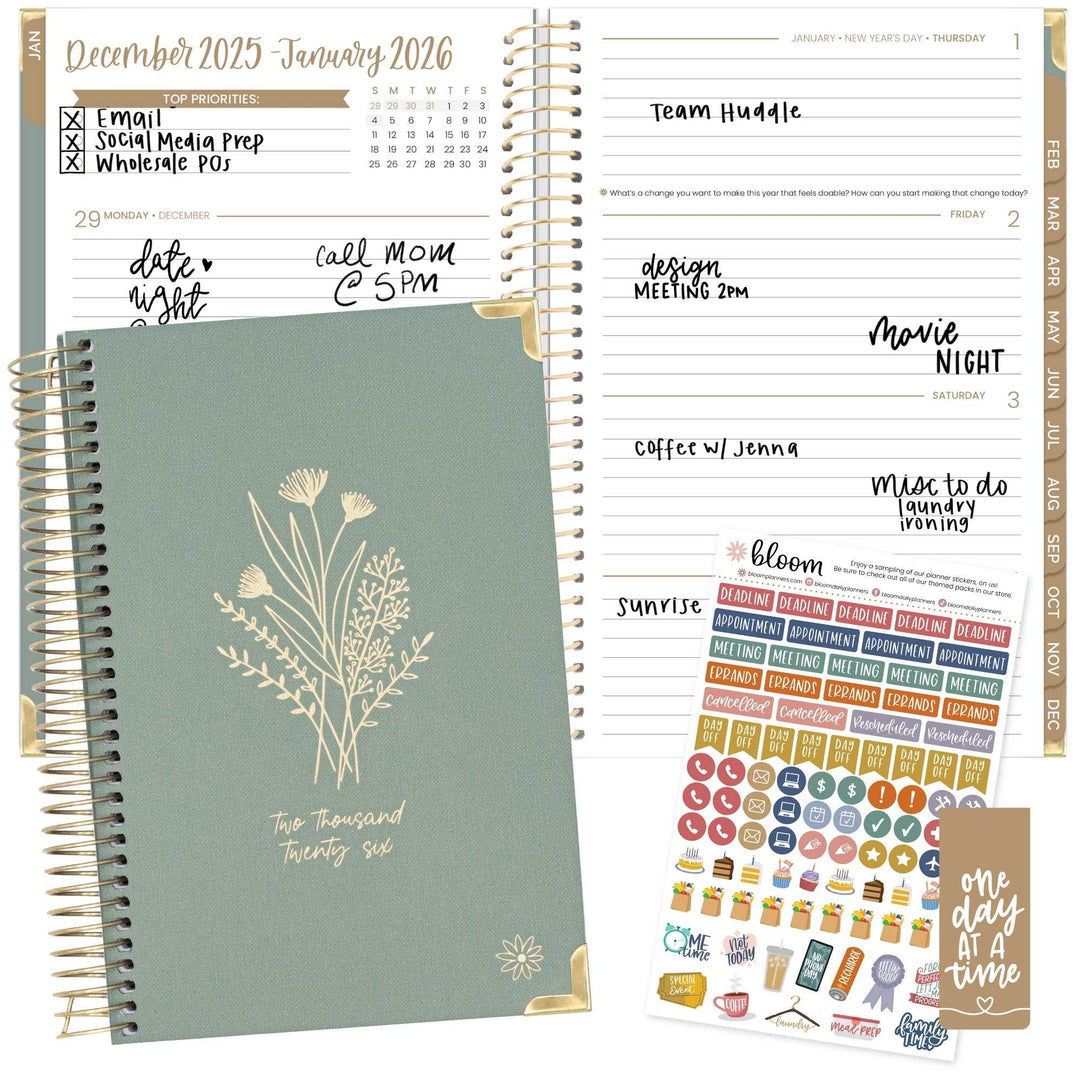 2026 Hard Cover Planner, 5.5" x 8.25", Linen, Green