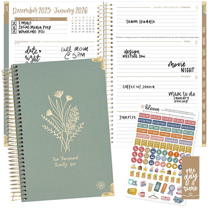 2026 Hard Cover Planner, 5.5" x 8.25", Linen, Green