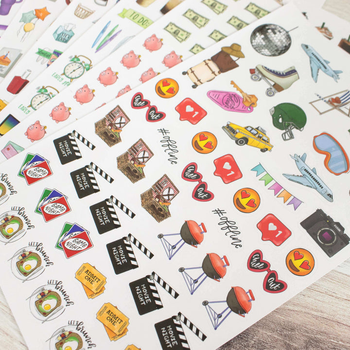 Planner Stickers, Hand-Drawn Everyday Essentials Pack