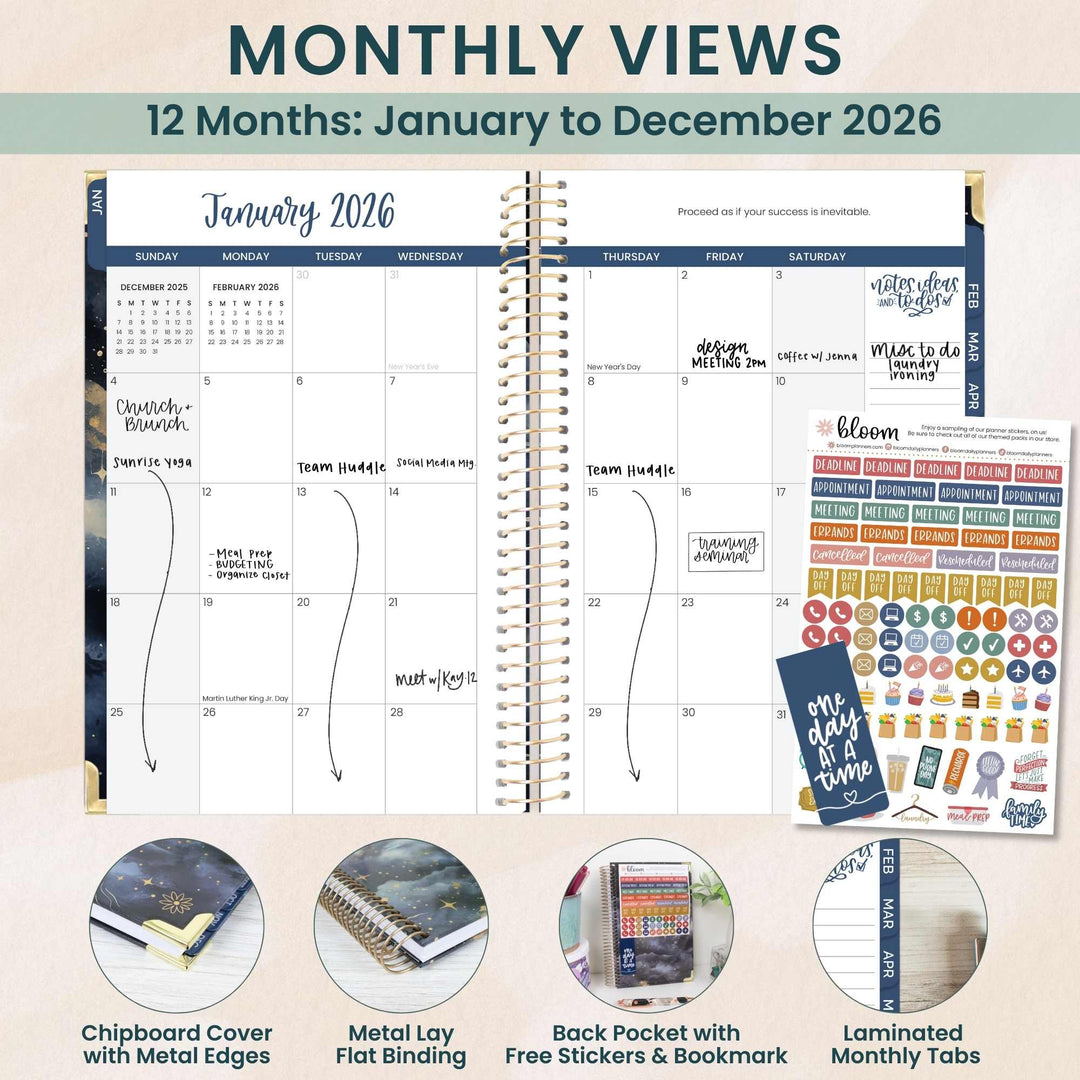 2026 Hard Cover Planner, 5.5" x 8.25", Midnight Sky