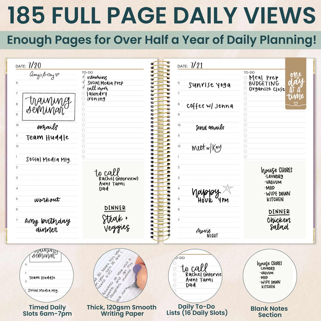 6-Month Undated Daily To-Do Planner, 7” x 9”, Purple Linen