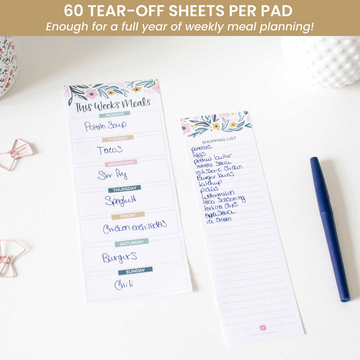 Planning Pad, 6" x 9", Meal Planning Pad with Magnets, Garden Blooms