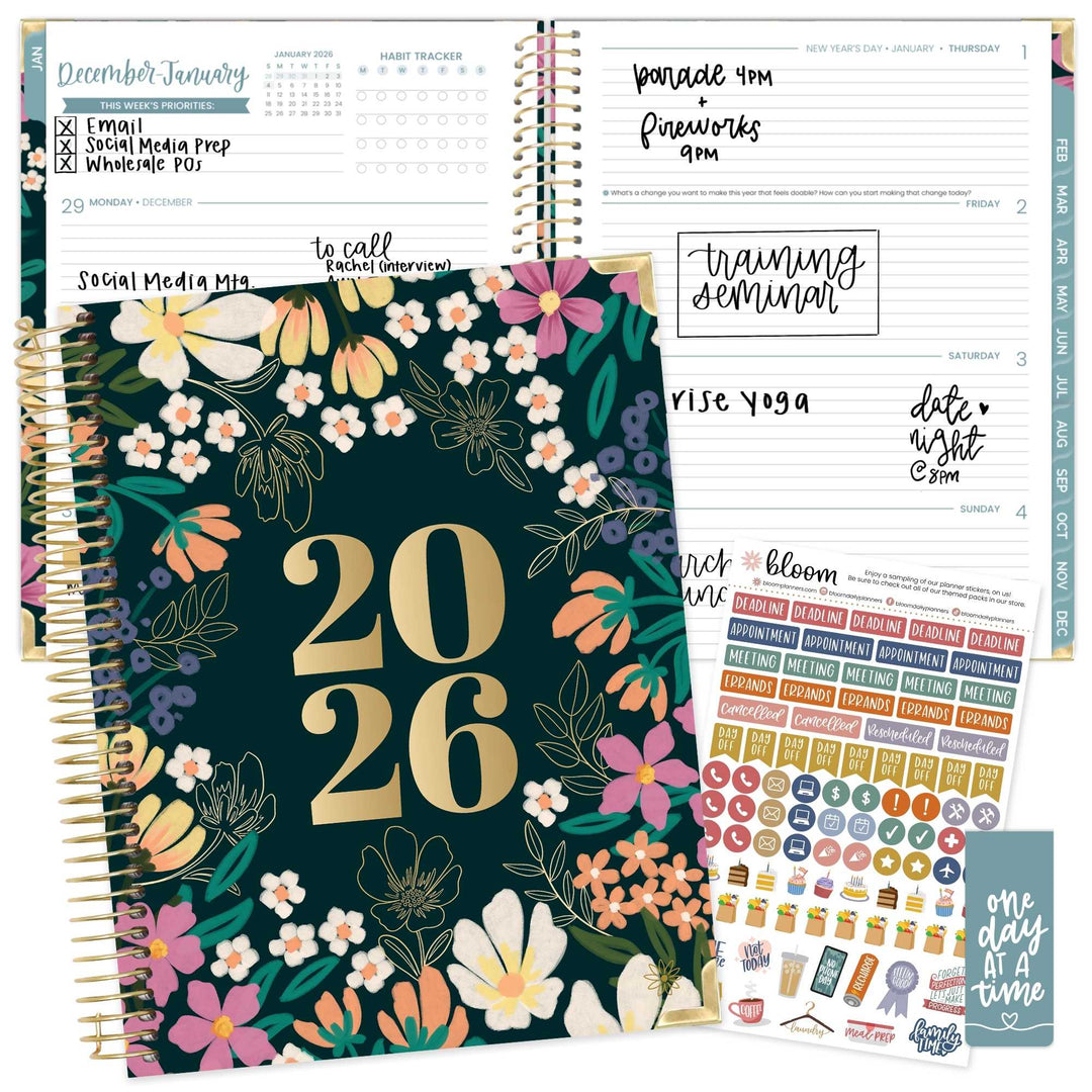 2026 Hard Cover Planner, 8.5" x 11", Blooming Wildly