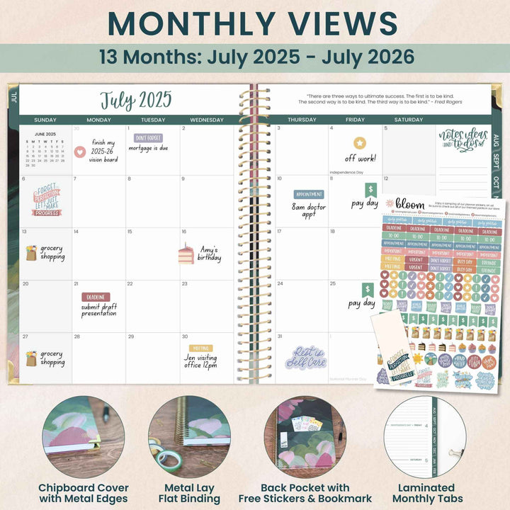 2025-26 Hard Cover Planner, 8.5" x 11", Emerald Paint Strokes