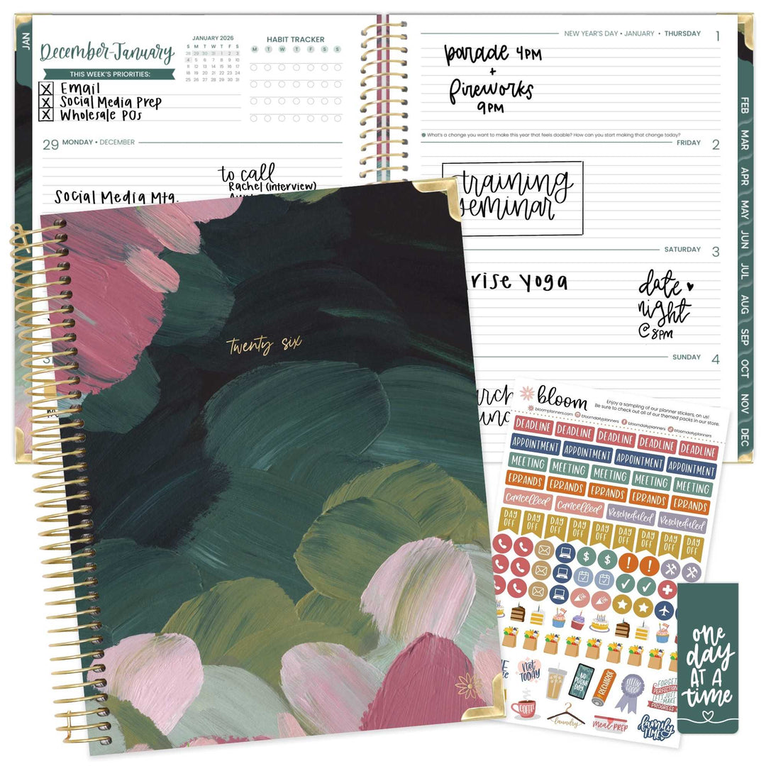 2026 Hard Cover Planner, 8.5" x 11", Emerald Paint Strokes