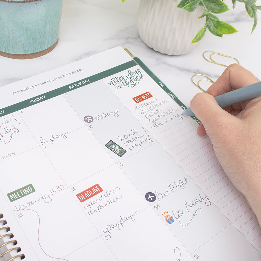 2026 Hard Cover Planner, 8.5" x 11", Emerald Paint Strokes