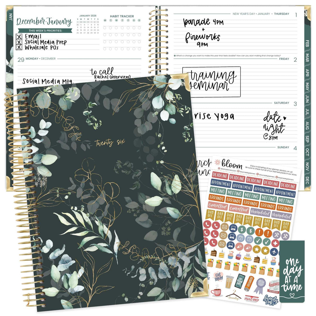 2026 Hard Cover Planner, 8.5" x 11", Eucalyptus, Green