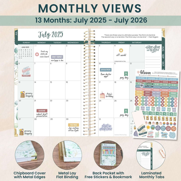 2025-26 Hard Cover Planner, 5.5" x 8.25", Eucalyptus, White