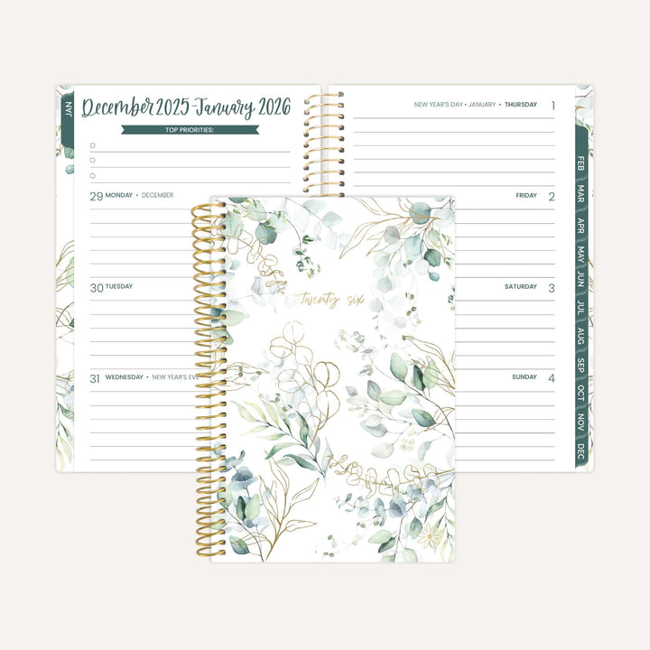 2026 Soft Cover Planner, 4" x 6", Eucalyptus, White
