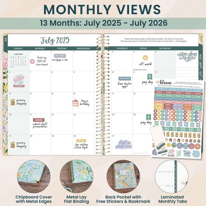 2025-26 Hard Cover Planner, 8.5" x 11", Garden Party, Beige