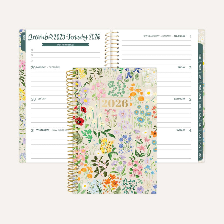 2026 Soft Cover Planner, 4" x 6", Garden Party, Beige