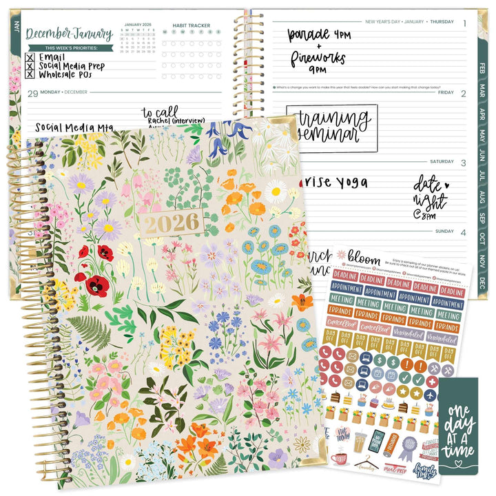 2026 Hard Cover Planner, 8.5" x 11", Garden Party, Beige