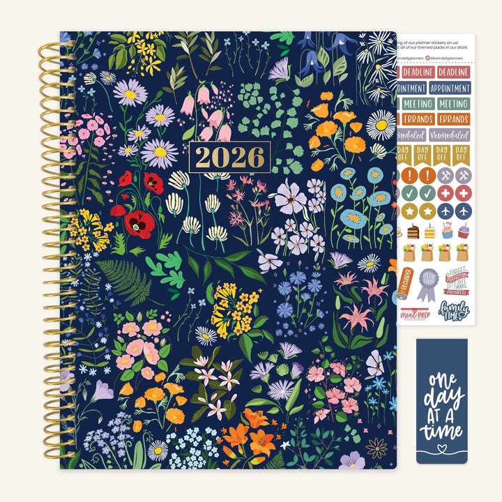 2026 Soft Cover Planner, 8.5" x 11", Garden Party, Navy