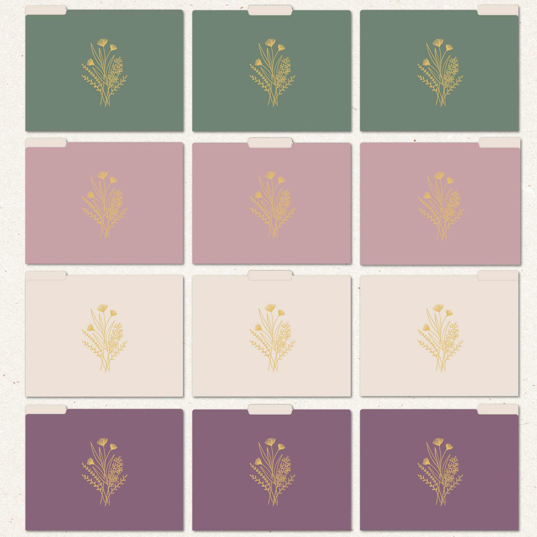 File Folder Set, 12 Pack, Gold Foil Florals