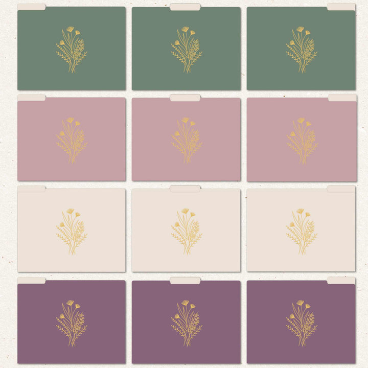 File Folder Set, 12 Pack, Gold Foil Florals