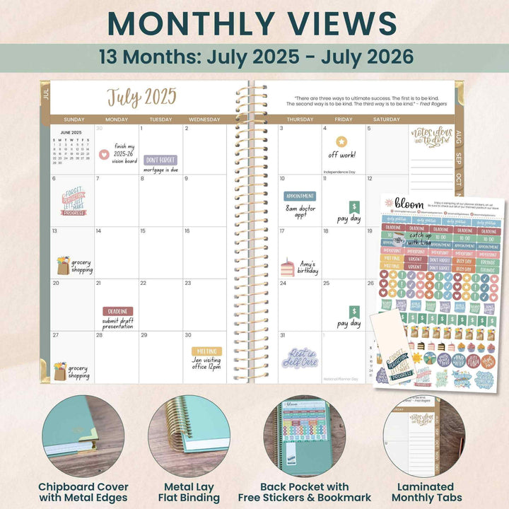 2025-26 Hard Cover Planner, 5.5" x 8.25", Green Linen