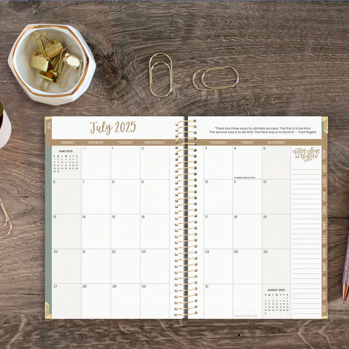 2025-26 Hard Cover Planner, 5.5" x 8.25", Green Linen