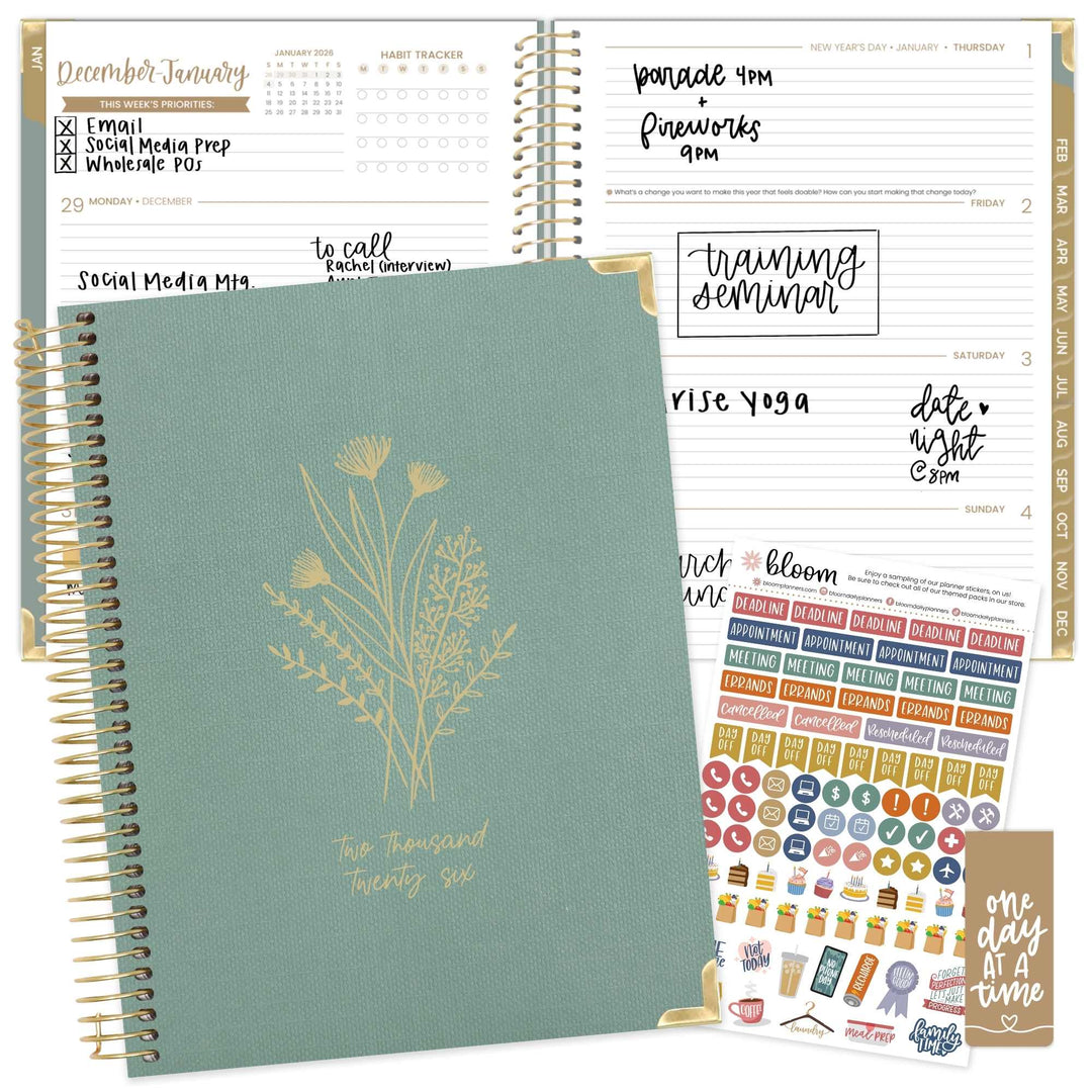 2026 Hard Cover Planner, 8.5" x 11", Linen, Green